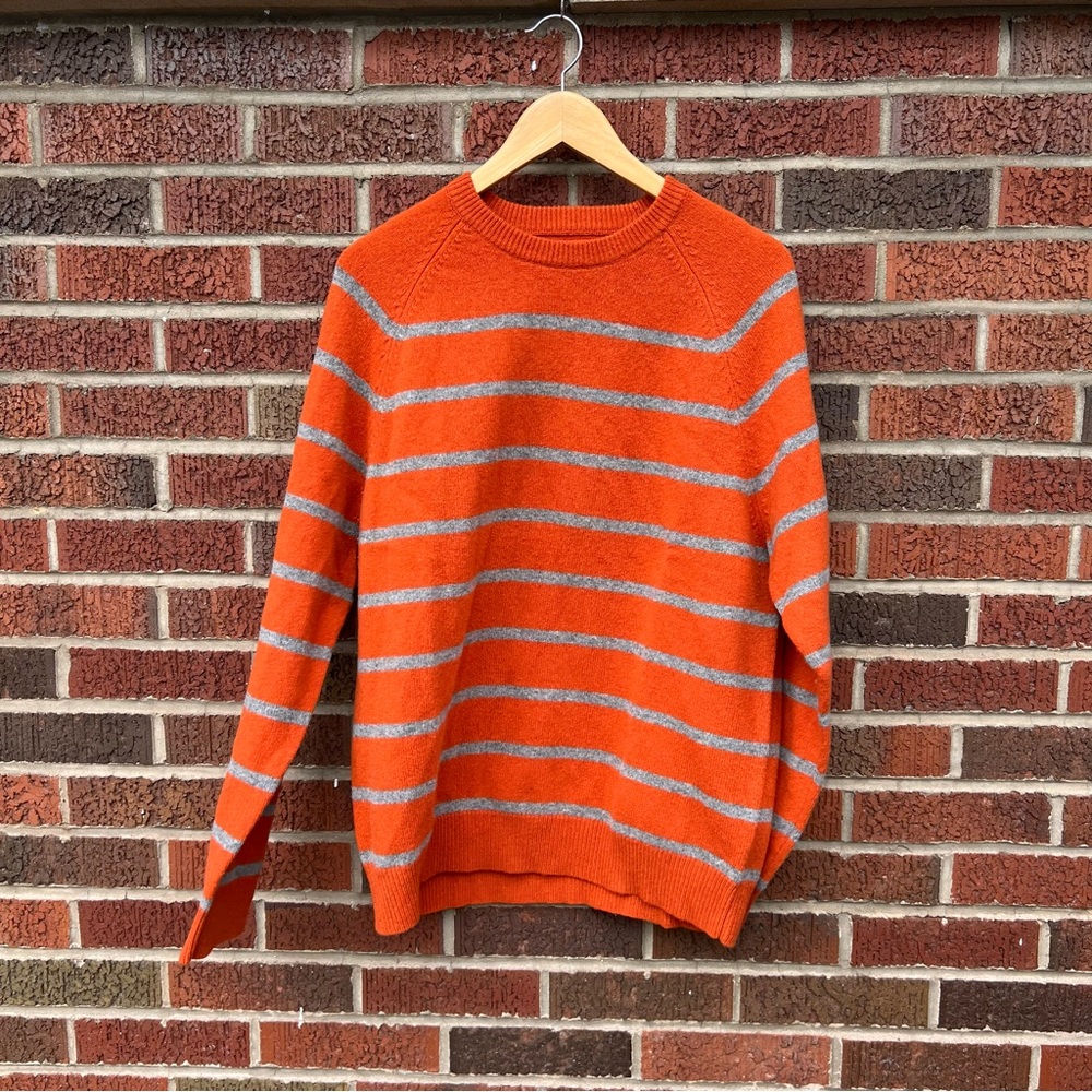 Express Orange and Gray Striped Lambs Wool Sweater